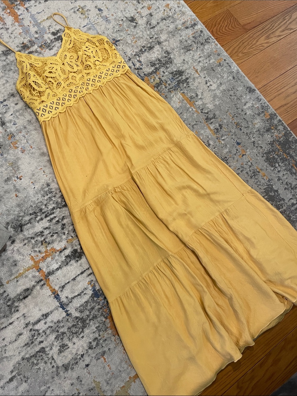 Crochet Bodice Tiered Maxi Dress - Mustard Yellow